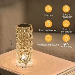 Lampe de chevet LED NETTLIFE sans fil - Lampe de table à intensité variable en cristal Lampe tactile rechargeable Télécommande