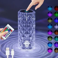 Lampe de chevet LED NETTLIFE sans fil - Lampe de table à intensité variable en cristal Lampe tactile rechargeable Télécommande