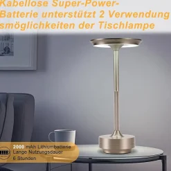 Lampe de chevet Nettlife sans fil, lampe de table LED à batterie, lampe tactile à intensité variable avec USB, lot de 2
