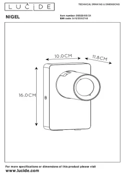 Lampe de chevet NIGEL en aluminium avec 1xGU10 - Blanc - Lucide