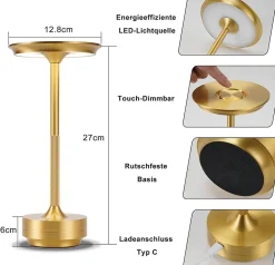 Lampe de chevet sans fil Nettlife à piles Lampe de table LED tactile à intensité variable, lot de 2 avec batterie rechargeable USB