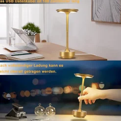 Lampe de chevet sans fil Nettlife à piles Lampe de table LED tactile à intensité variable, lot de 2 avec batterie rechargeable USB