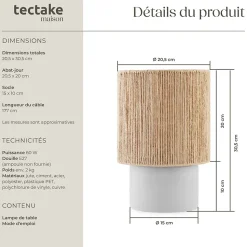 Lampe de chevet style bohème 60W avec fibre naturelle