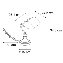 Lampe de notaire classique dorée avec verre miroir fumé - Banker