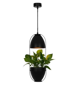 Lampe de plafond suspension porte plante décoratif suspendu métal noir compatible LED