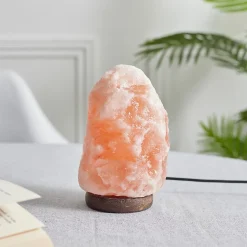 Lampe De Sel - Home Deco Factory - Socle Bois - Rose - H17 X L10 X P12 Cm