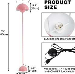 Lampe de Sol de Design Nordique Rose Inspiration Flowerpot  et Base Parabolique Douille E27 pour Salon Salle à Manger et Chambre