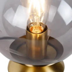 Lampe de table Art Déco en laiton avec verre fumé - Pallon
