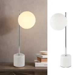 Lampe de Table Asa avec Base en Marbre Boule en Cristal Opale et Métal Chromé Design Minimaliste et Nordique E27