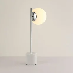 Lampe de Table Asa avec Base en Marbre Boule en Cristal Opale et Métal Chromé Design Minimaliste et Nordique E27