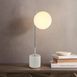 Lampe de Table Asa avec Base en Marbre Boule en Cristal Opale et Métal Chromé Design Minimaliste et Nordique E27