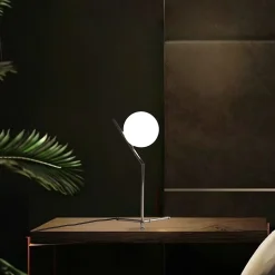 Lampe de Table Boule en Verre et Aluminium Argenté Éclairage Nocturne pour Chambres et Salons E27 18cm ALESSIA