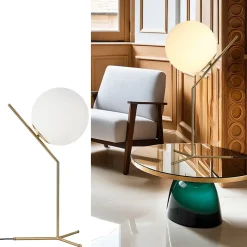 Lampe de Table Boule en Verre et Aluminium Doré Éclairage de Nuit pour Chambres et Salons 25cm LUCYE27