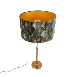 Lampe de table bronze avec abat-jour en velours motif feuilles et intérieur doré - Parte