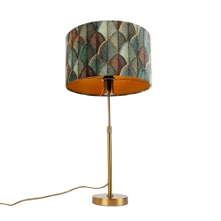 Lampe de table bronze avec abat-jour en velours motif feuilles et intérieur doré - Parte