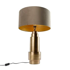 Lampe de table bronze avec abat-jour en velours taupe et doré 50 cm - Bruut