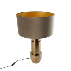 Lampe de table bronze avec abat-jour en velours taupe et doré 50 cm - Bruut