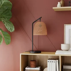 Lampe de table Calume E14 28W ⌀23xL.18xH.48cm métal noir et fibre naturelle GoodHome