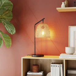 Lampe de table Calume E14 28W ⌀23xL.18xH.48cm métal noir et fibre naturelle GoodHome