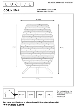 Lampe de table COLIN IP44 en synthétique avec LED intégré - Noir - Lucide