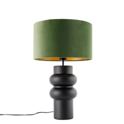 Lampe de table design abat-jour en velours noir vert avec or 35 cm - Alisia