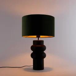Lampe de table design abat-jour en velours noir vert avec or 35 cm - Alisia