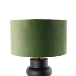 Lampe de table design abat-jour en velours noir vert avec or 35 cm - Alisia