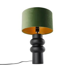 Lampe de table design abat-jour en velours noir vert avec or 35 cm - Alisia
