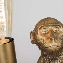 Lampe de Table Design Singe en Résine, Fini Doré, Style Industriel, Ampoule E27 à Filament, Idéale pour une Décoration M