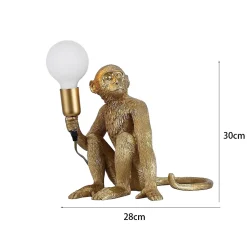 Lampe de Table Design Singe en Résine, Fini Doré, Style Industriel, Ampoule E27 à Filament, Idéale pour une Décoration M