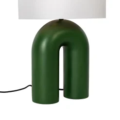 Lampe de table design verte avec abat-jour en lin blanc - Lotti