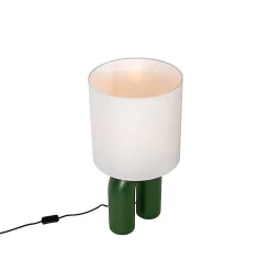 Lampe de table design verte avec abat-jour en lin blanc - Lotti