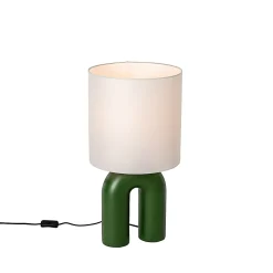 Lampe de table design verte avec abat-jour en lin blanc - Lotti