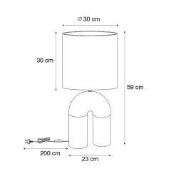 Lampe de table design verte avec abat-jour en lin blanc - Lotti