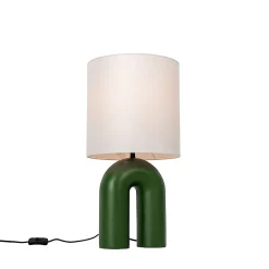 Lampe de table design verte avec abat-jour en lin blanc - Lotti