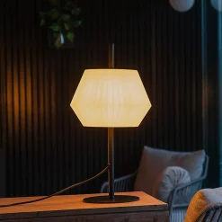 Lampe de table d'extérieur moderne noire avec abat-jour blanc IP44 - Robbert