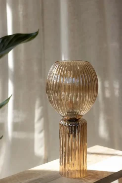 Lampe de table E27 40W max en verre nervuré ambre 40 cm - Markslöjd - Toulipa