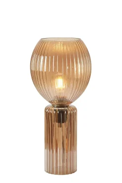 Lampe de table E27 40W max en verre nervuré ambre 40 cm - Markslöjd - Toulipa