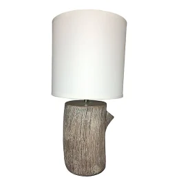 Lampe de table en céramique finiton bois abat jour à poser E27 Compatible LED