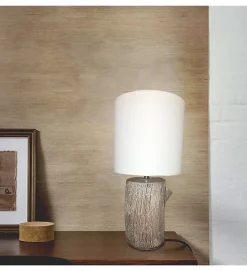 Lampe de table en céramique finiton bois abat jour à poser E27 Compatible LED
