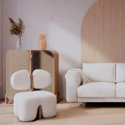 Lampe de table en osier avec base en bois ARANA E27