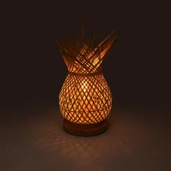Lampe de table en osier avec base en bois ARANA E27