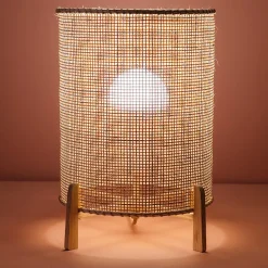 Lampe de table en rotin et bois E27
