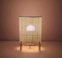 Lampe de table en rotin et bois E27