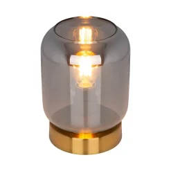 Lampe de table en verre 'ALESSIO', hauteur 17 cm, D: 12 cm, métal doré, verre fumé, E14