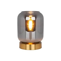 Lampe de table en verre 'ALESSIO', hauteur 17 cm, D: 12 cm, métal doré, verre fumé, E14