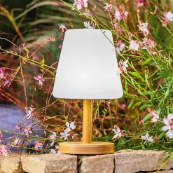 Lampe de table extérieur LED intégrée dimmable 1W Standy Lumisky bois mat L.16 x H. 25 x P.15.8 x ø 16 cm