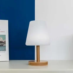 Lampe de table extérieur LED intégrée dimmable 1W Standy Lumisky bois mat L.16 x H. 25 x P.15.8 x ø 16 cm