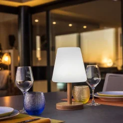 Lampe de table extérieur LED intégrée dimmable 1W Standy Lumisky bois mat L.16 x H. 25 x P.15.8 x ø 16 cm