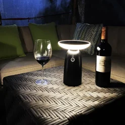 Lampe de table extérieur solaire Halo Lumihome noir IP44 25/130/250lm blanc neutre L.22,5 x l.16,5 x 22,5 cm noir